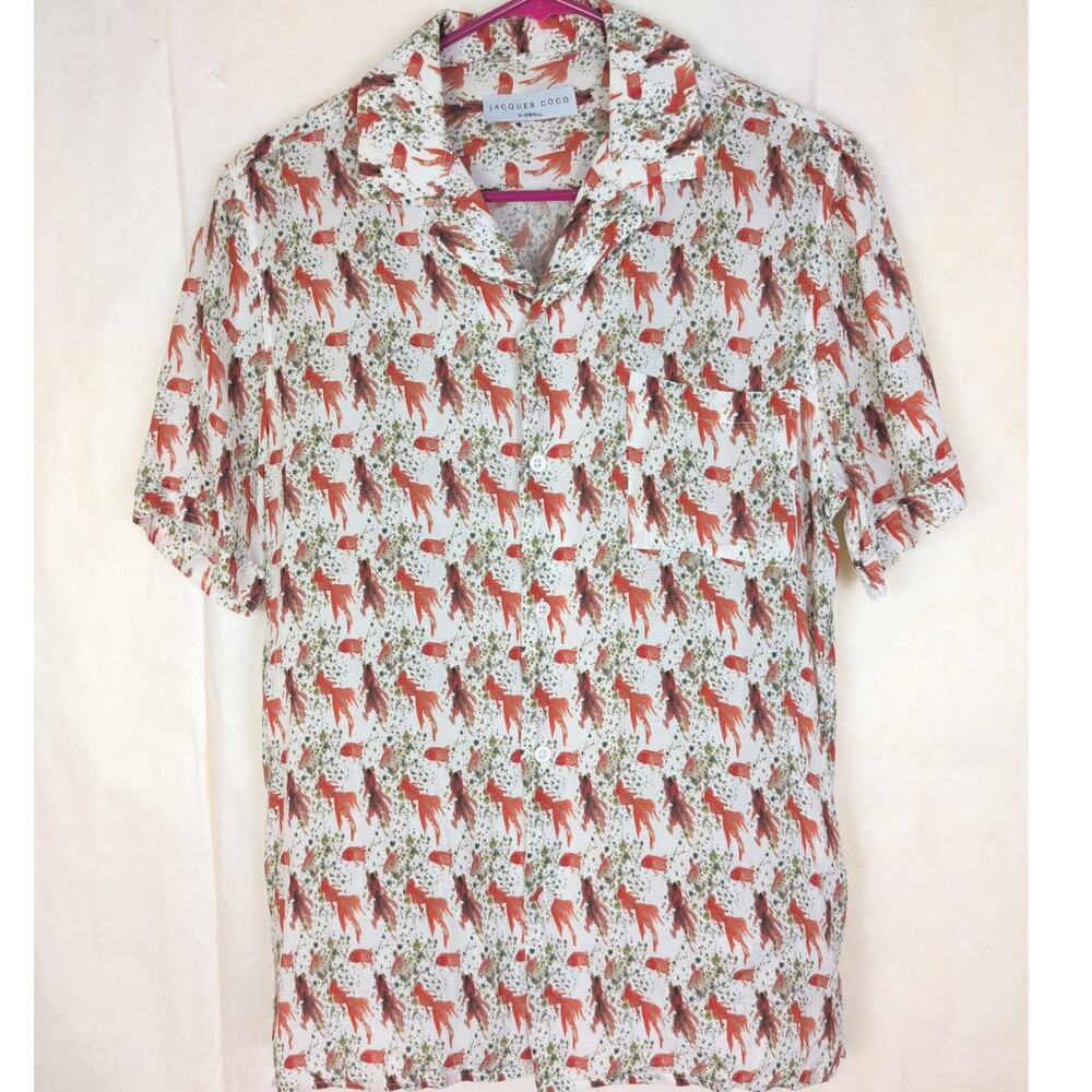 Jacques Coco white goldfish button up shirt Size XS Novelty Camp Retro Classic